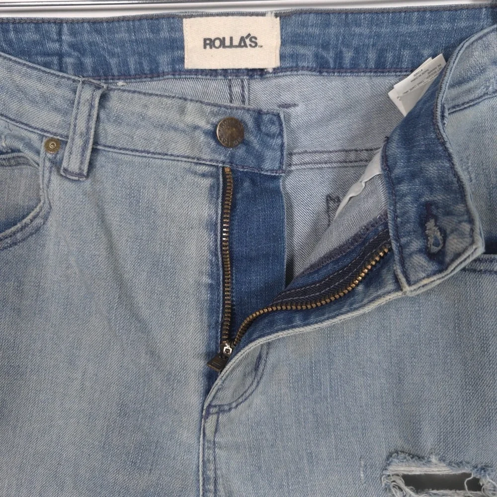 ROLLAS New Men’s THIN CAPTAIN SLIM FIT Jeans Bush Fire Blue Distressed‎ 34x31